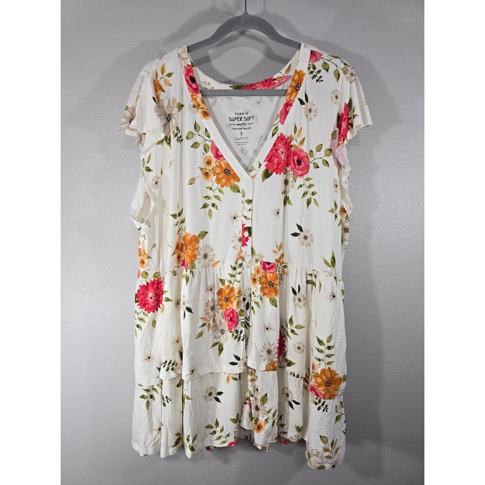 Torrid Super Soft Floral button Tiered Babydoll Top 3X 3 Boho Cottagecore AF